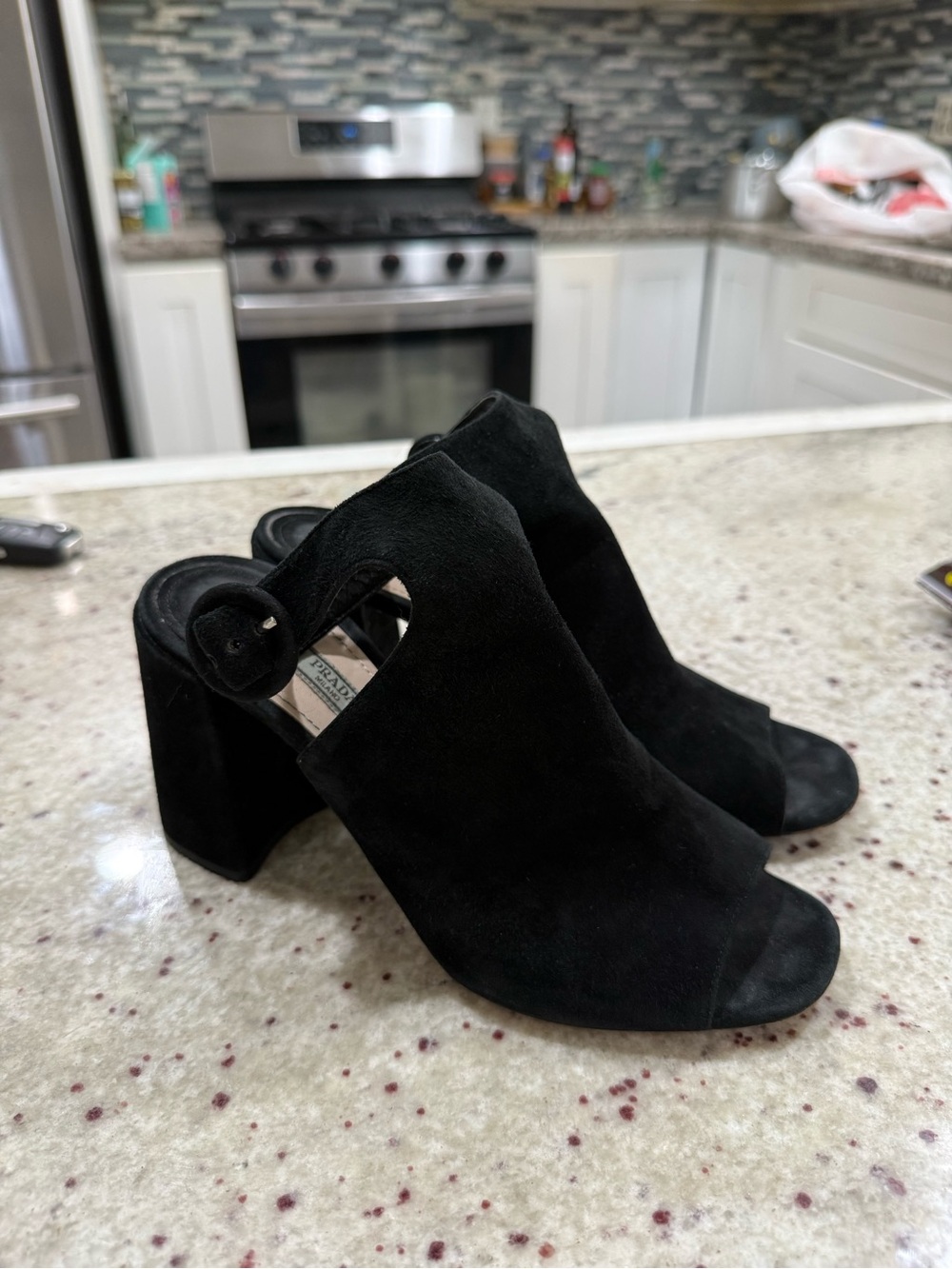Prada Heel Suede Sandles Sz 7.5/8